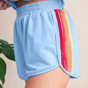 Blue Colorful Striped Retro Dolphin Shorts